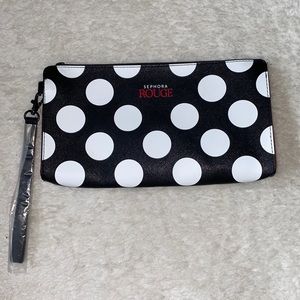 BNWT Sephora Rouge Black and White Polka Dot Makeup Bag Clutch Wristlet